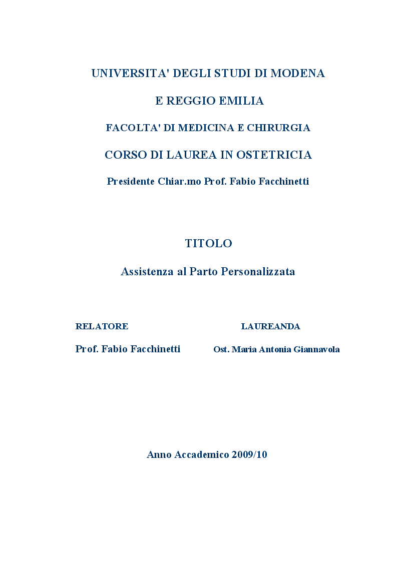 Anteprima della tesi: Assistenza al Parto Personalizzata, Pagina 1