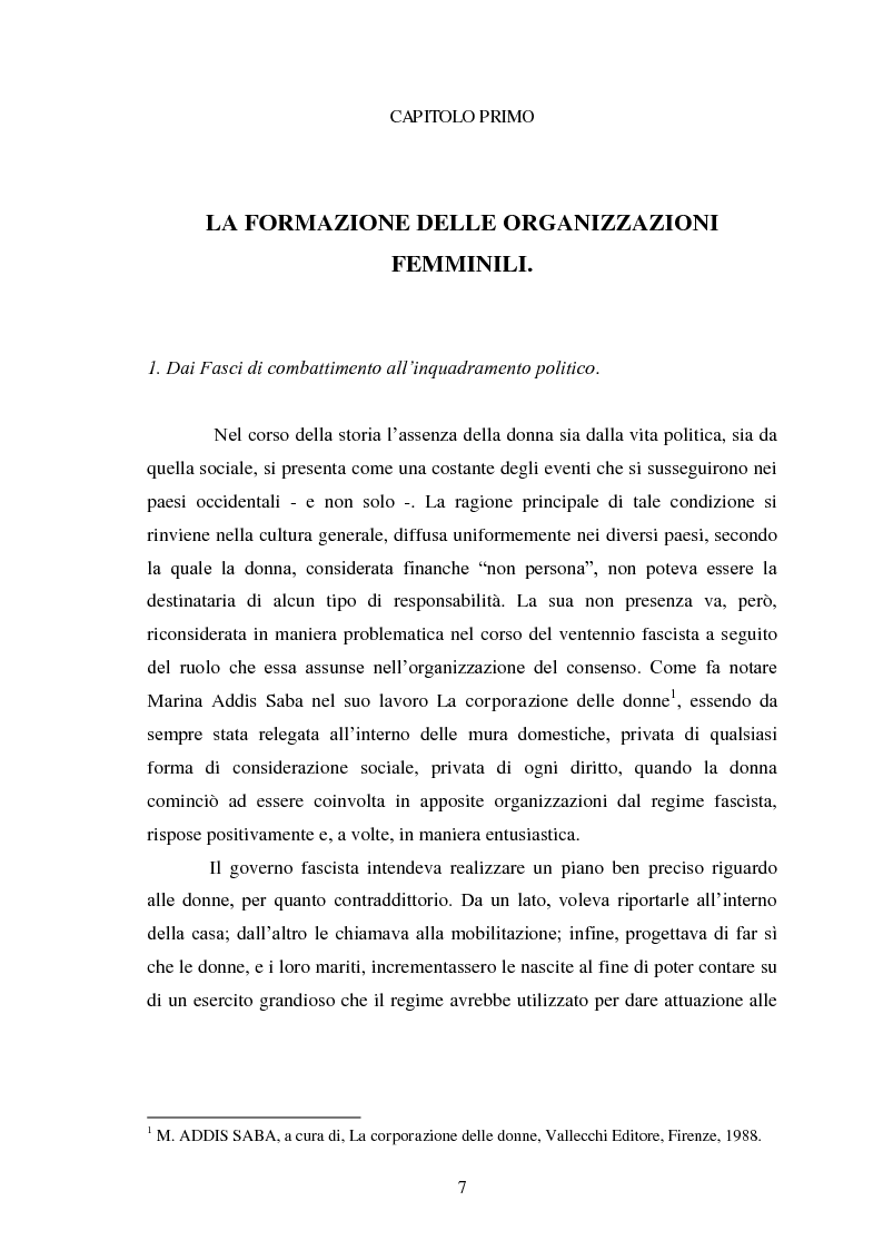 Anteprima della tesi: Le Donne, le Organizzazioni e le Politiche Femminili durante il Fascismo., Pagina 6