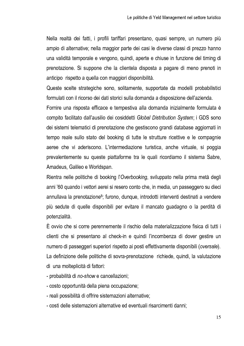 Estratto dalla tesi: Le Politiche di Yeld Management nel Settore Turistico