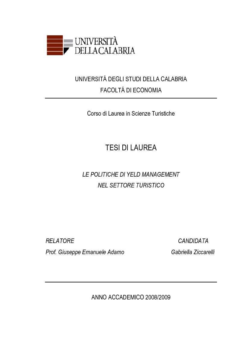 Anteprima della tesi: Le Politiche di Yeld Management nel Settore Turistico, Pagina 1