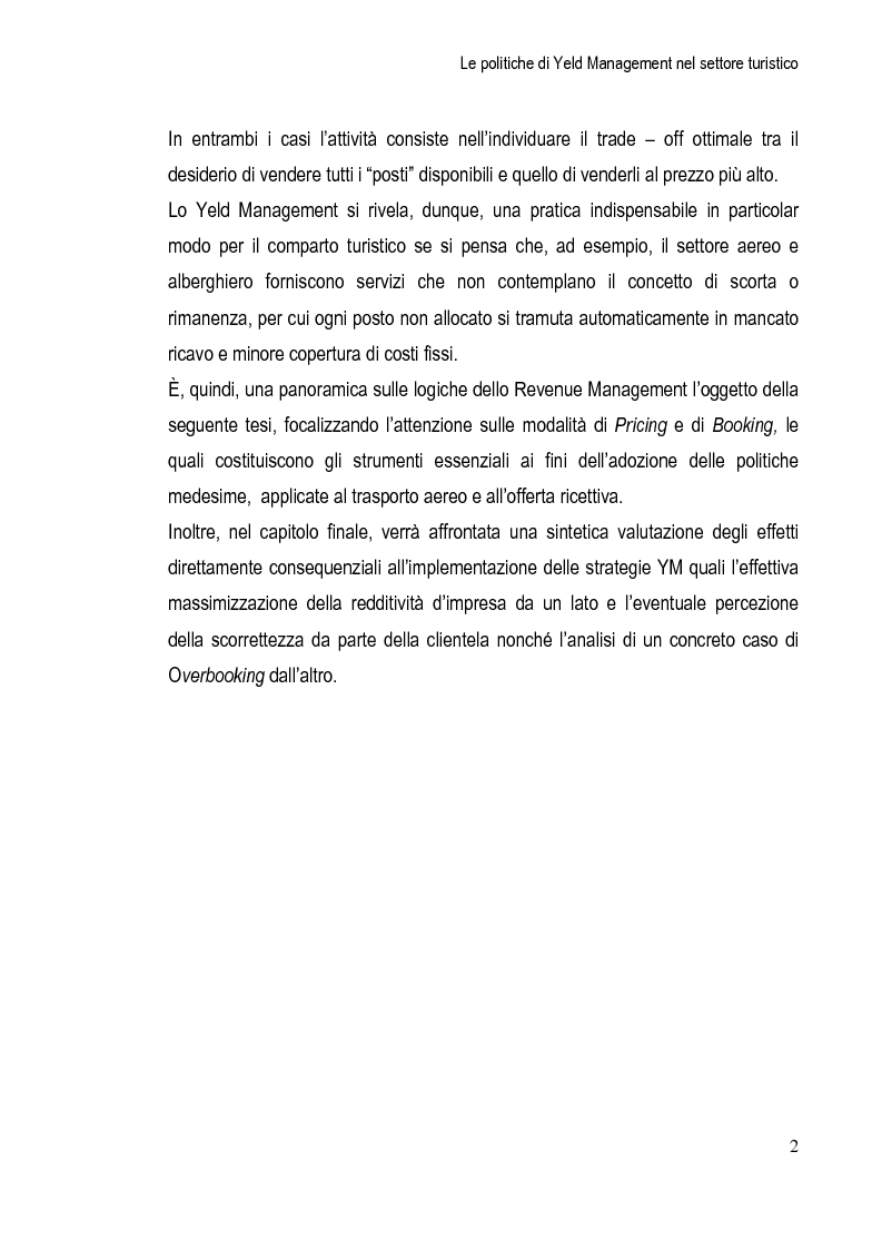 Anteprima della tesi: Le Politiche di Yeld Management nel Settore Turistico, Pagina 3