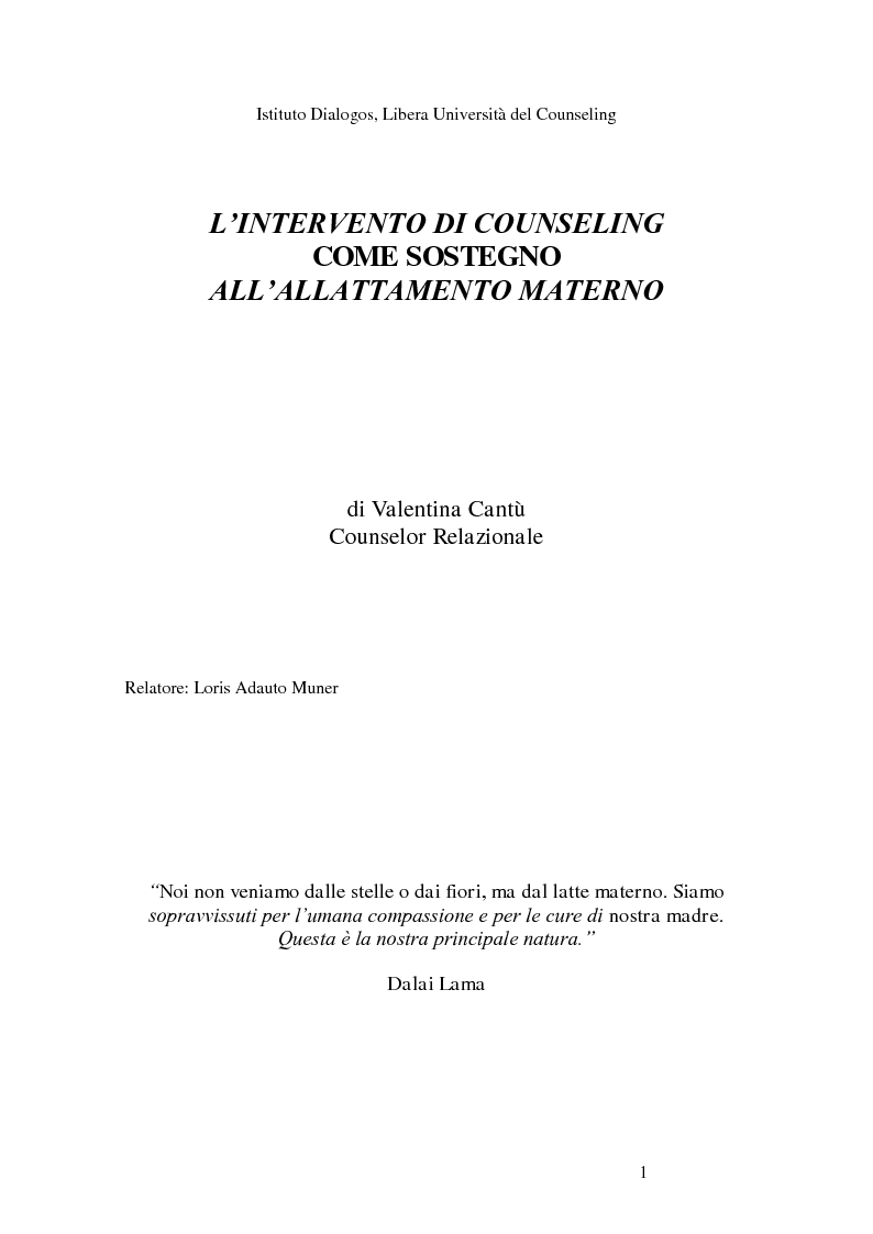 Anteprima della tesi: L'intervento di counseling come sostegno all'allattamento materno, Pagina 1