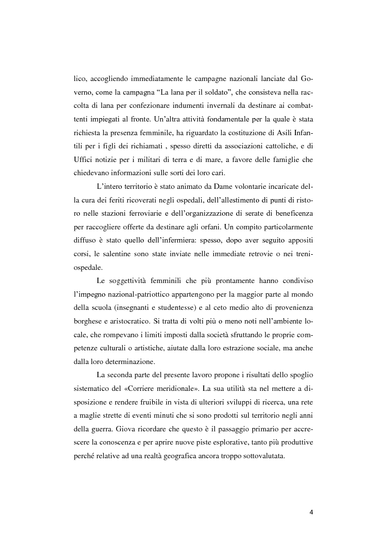 Anteprima della tesi: Donne lontano dal Fronte: la Grande guerra attraverso il «Corriere Meridionale» (1915-1918), Pagina 4