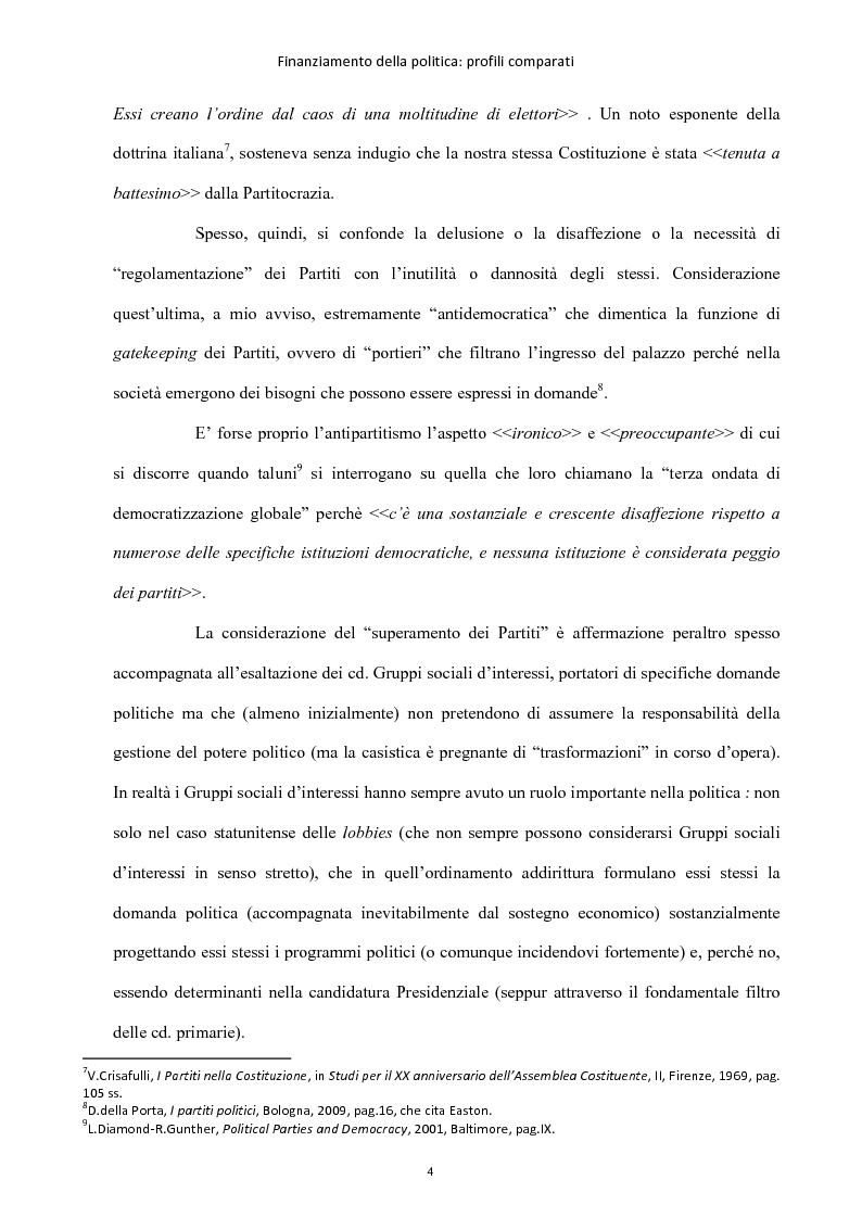 Anteprima della tesi: Finanziamento della politica : profili comparati, Pagina 5