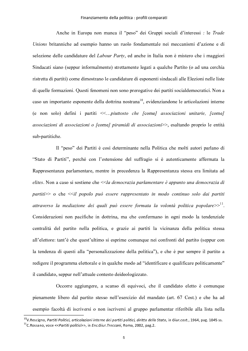 Anteprima della tesi: Finanziamento della politica : profili comparati, Pagina 6