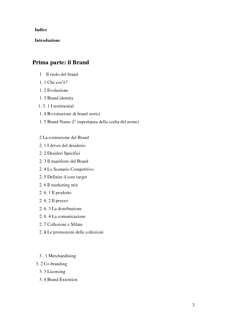 Indice della tesi: Vertical Branding nella moda, Pagina 1