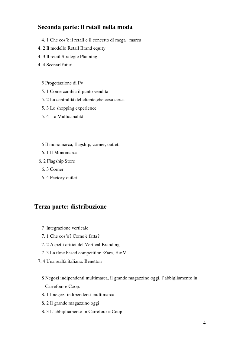 Indice della tesi: Vertical Branding nella moda, Pagina 2