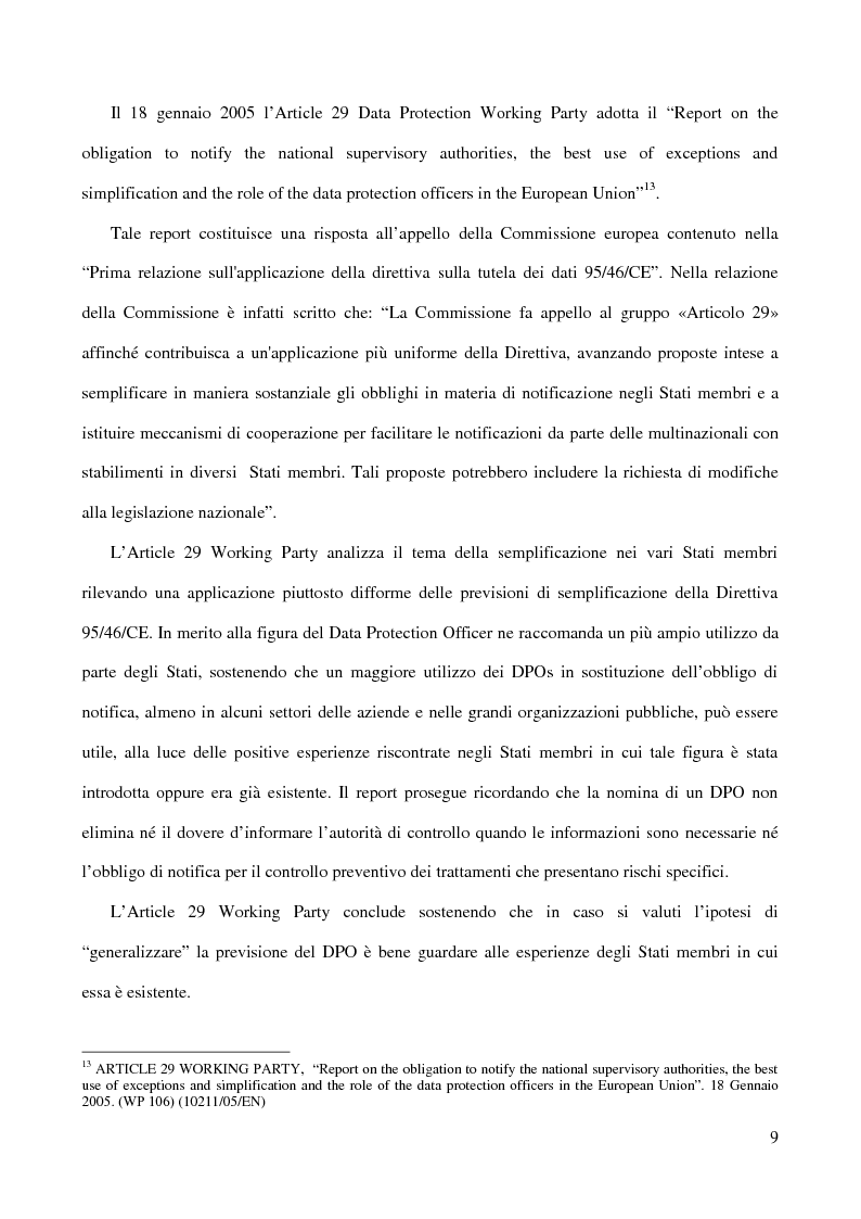 Anteprima della tesi: La figura del Data Protection Officer nel quadro giuridico europeo sulla protezione dei dati personali, Pagina 10