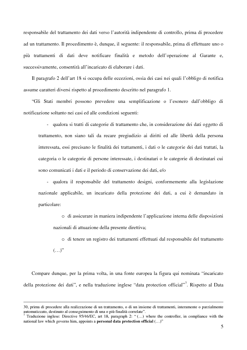 Anteprima della tesi: La figura del Data Protection Officer nel quadro giuridico europeo sulla protezione dei dati personali, Pagina 6