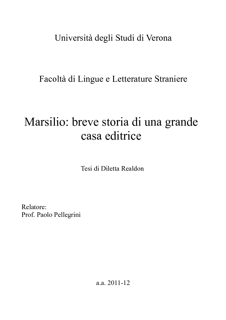 Anteprima della tesi: Marsilio: breve storia di una grande casa editrice, Pagina 1