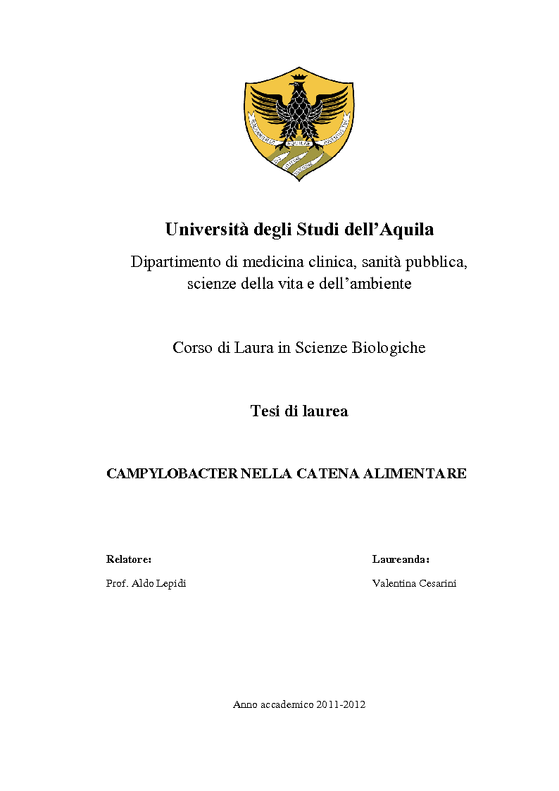 Anteprima della tesi: Campylobacter nella catena alimentare, Pagina 1