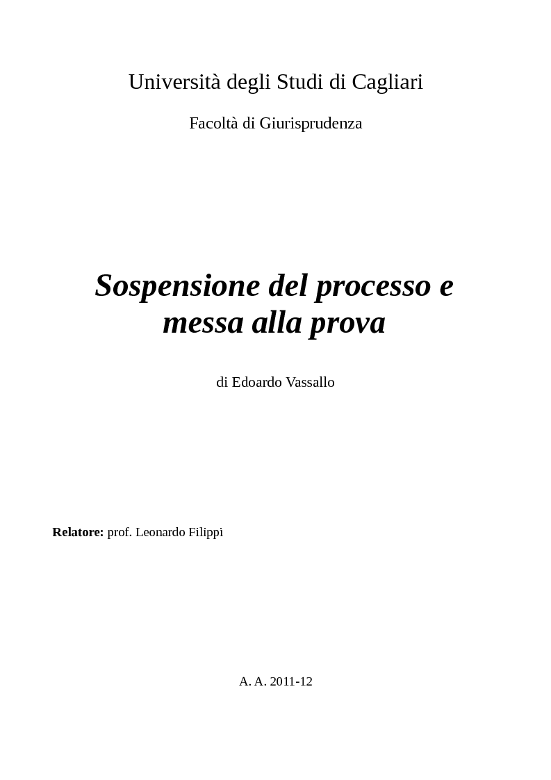 Anteprima della tesi: Sospensione del processo e messa alla prova, Pagina 1