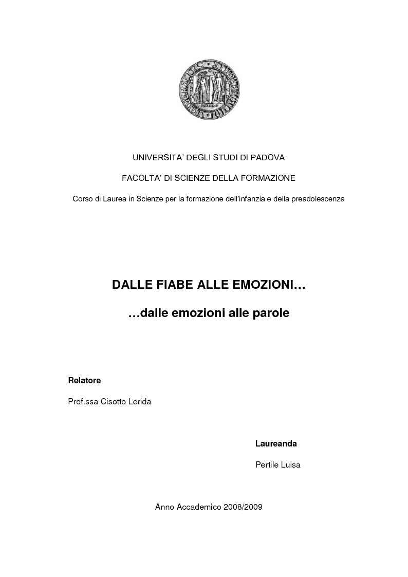 Anteprima della tesi: Dalle fiabe alle emozioni...dalle emozioni alle parole, Pagina 1