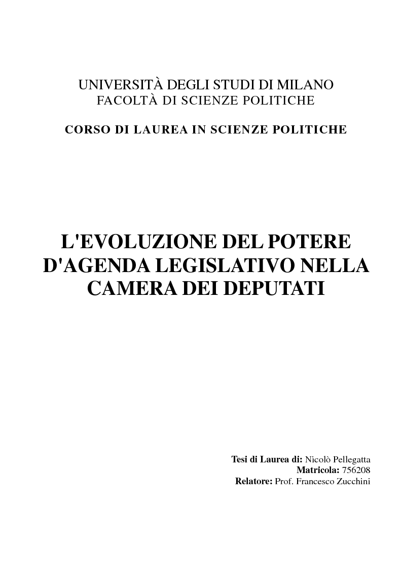 Anteprima della tesi: Evoluzione del Potere d'Agenda legislativo nella Camera dei Deputati, Pagina 1