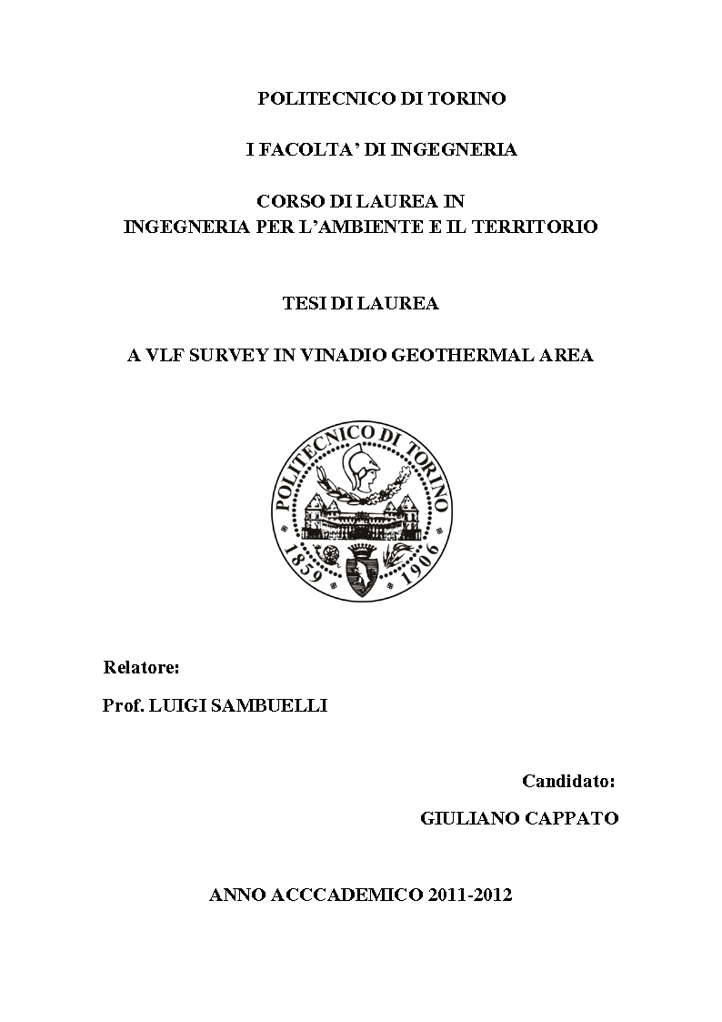 Anteprima della tesi: A VLF Survey in Vinadio Geothermal Area, Pagina 1