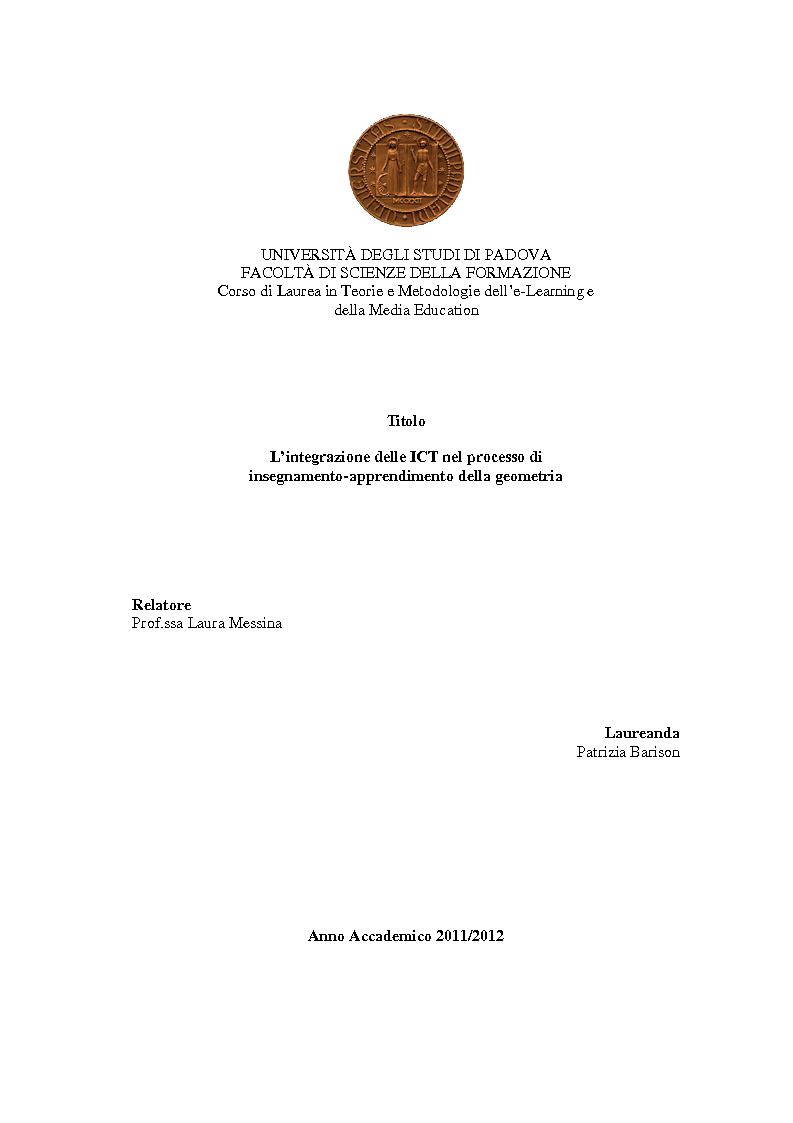 Anteprima della tesi: L'integrazione delle ICT nel processo di insegnamento-apprendimento della geometria, Pagina 1