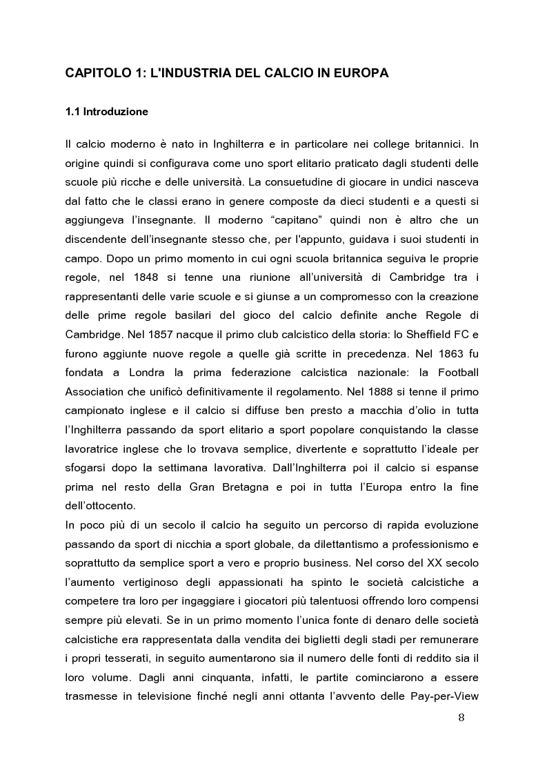 Anteprima della tesi: Il Fair Play Finanziario:
normativa per un calcio sostenibile, Pagina 3