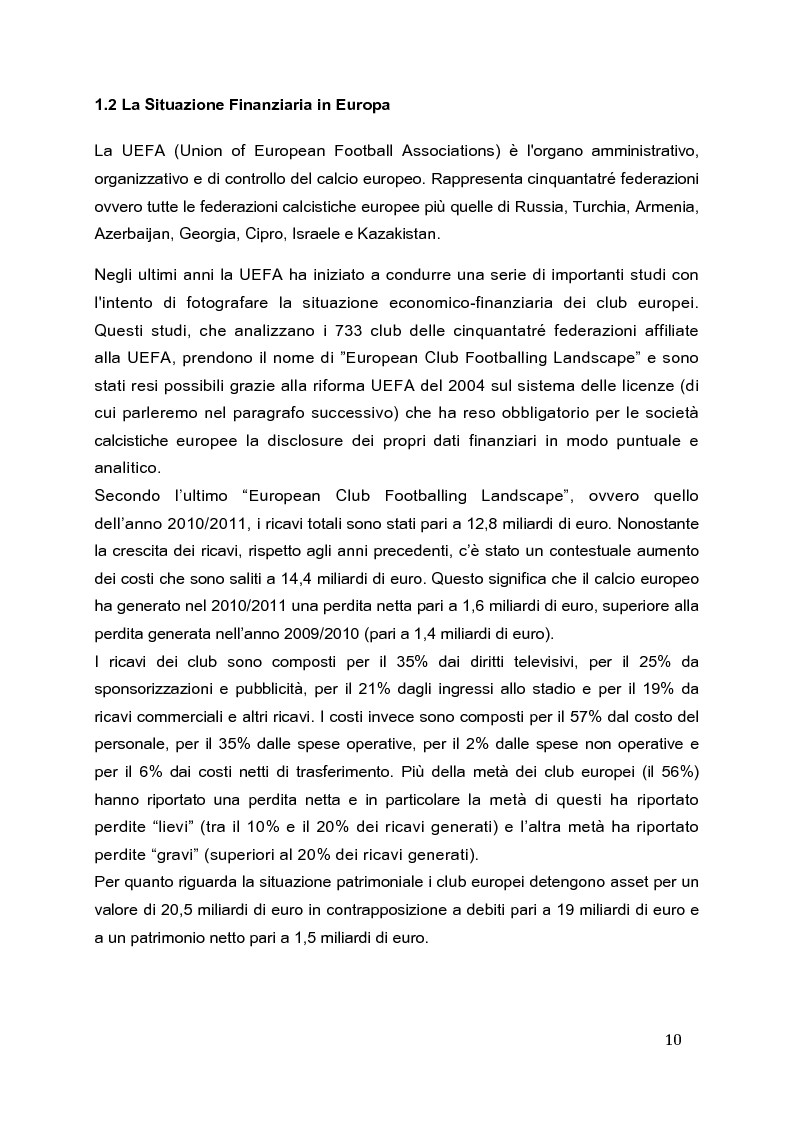 Anteprima della tesi: Il Fair Play Finanziario:
normativa per un calcio sostenibile, Pagina 5