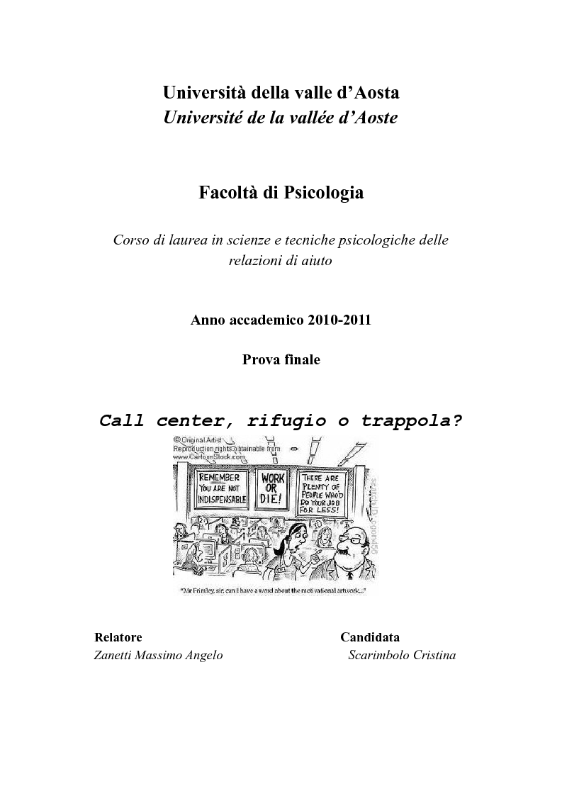 Anteprima della tesi: Call center, rifugio o trappola?, Pagina 1