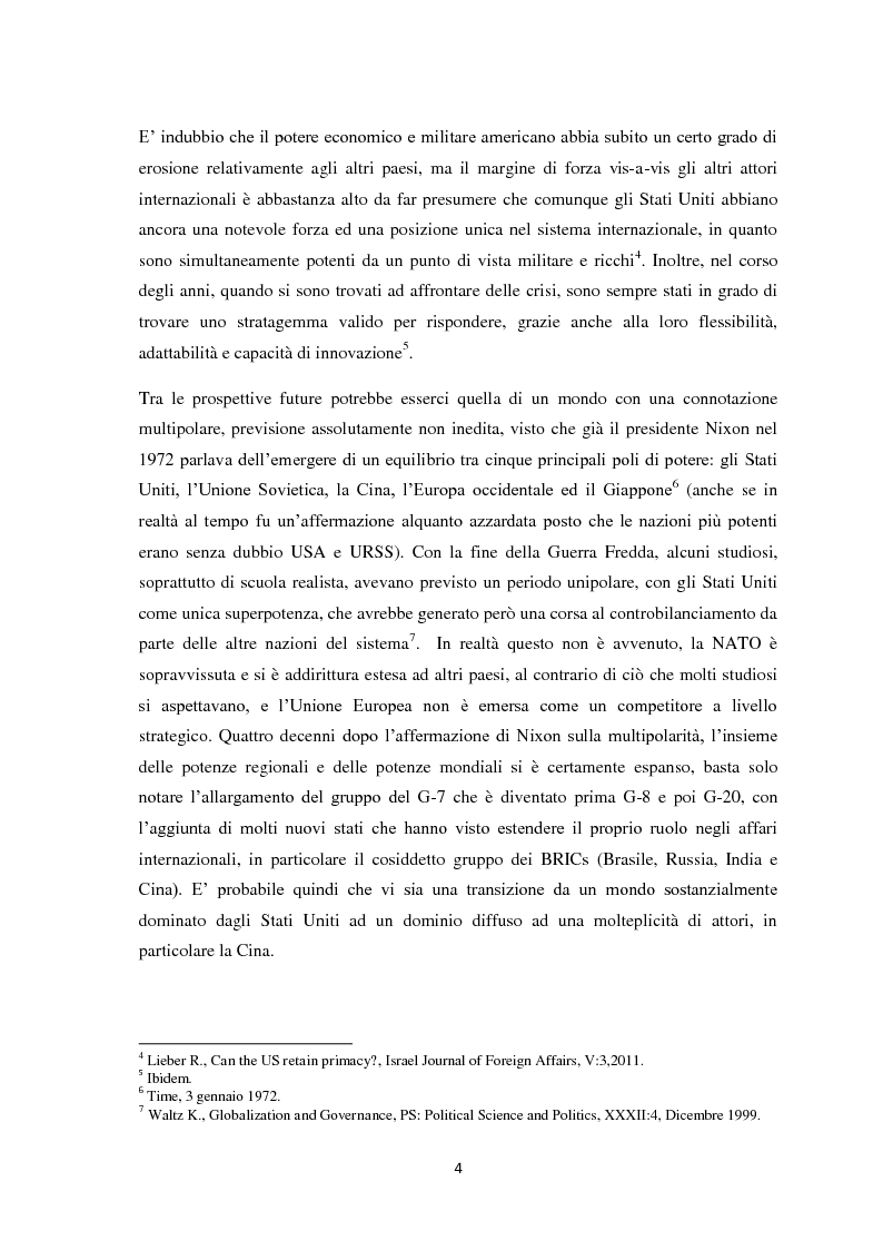 Anteprima della tesi: Transizione di potenza nell'ordine internazionale: l'egemonia degli Stati Uniti di fronte l'ascesa della Cina, Pagina 3