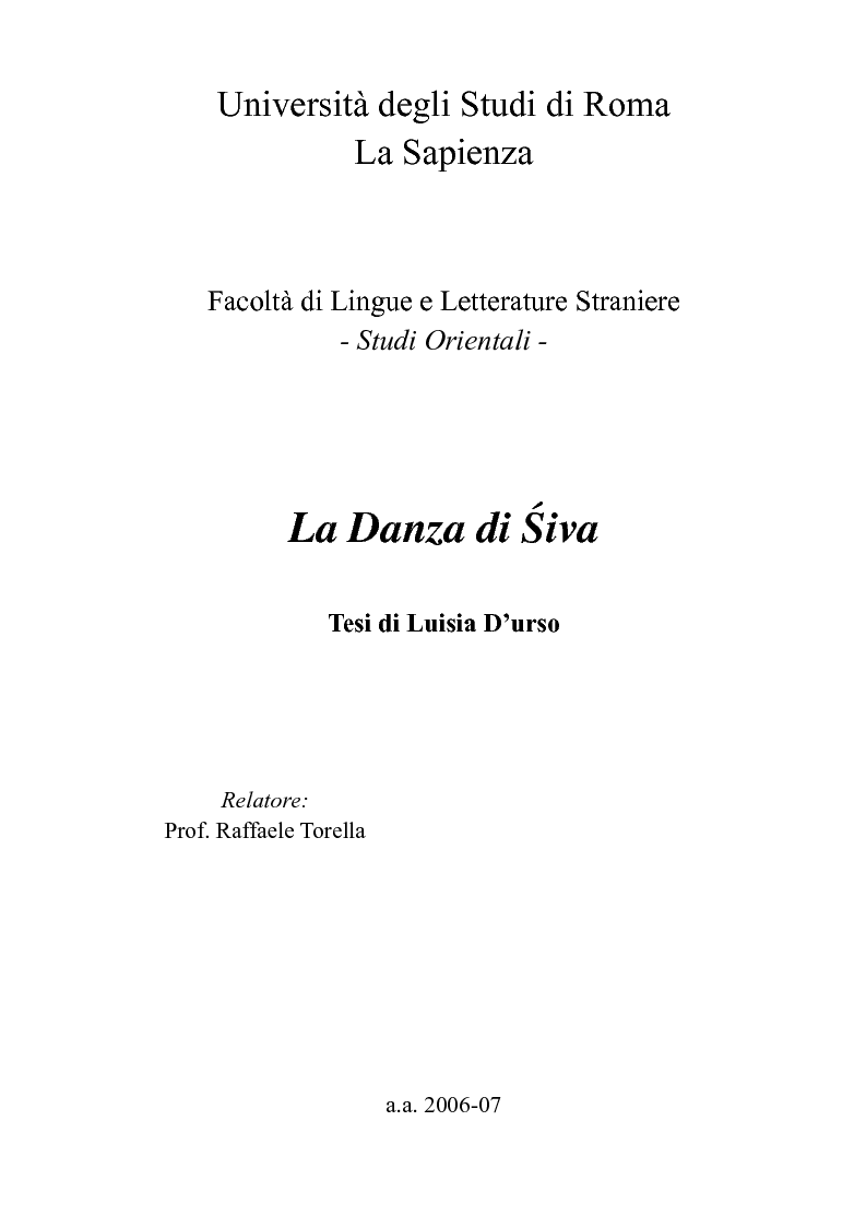 Anteprima della tesi: La Danza di Śiva, Pagina 1