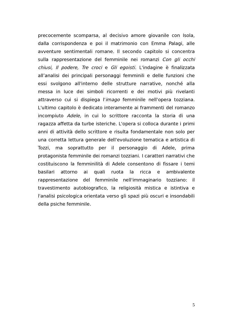 Anteprima della tesi: L'identità femminile nei romanzi di Federico Tozzi, Pagina 4