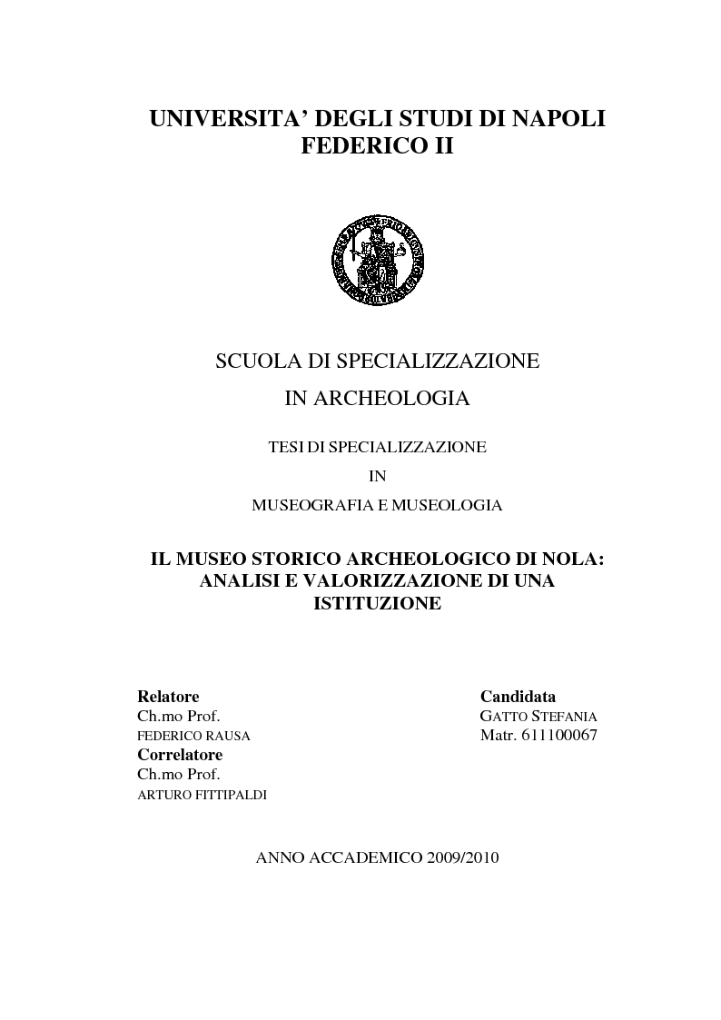 Anteprima della tesi: Il Museo Storico Archeologico di Nola: Analisi e Valorizzazione di una Istituzione, Pagina 1
