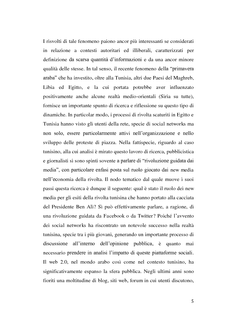Anteprima della tesi: La rivolta tunisina e i nuovi media: un caso di indagine qualitativa., Pagina 4
