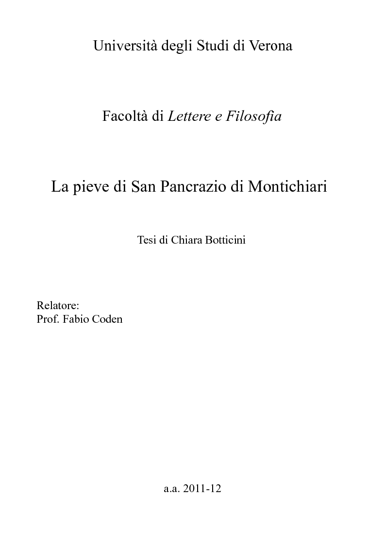 Anteprima della tesi: La pieve di San Pancrazio di Montichiari, Pagina 1