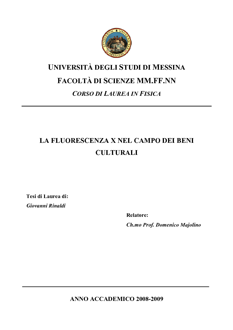Anteprima della tesi: Fluorescenza X nel campo dei beni culturali, Pagina 1