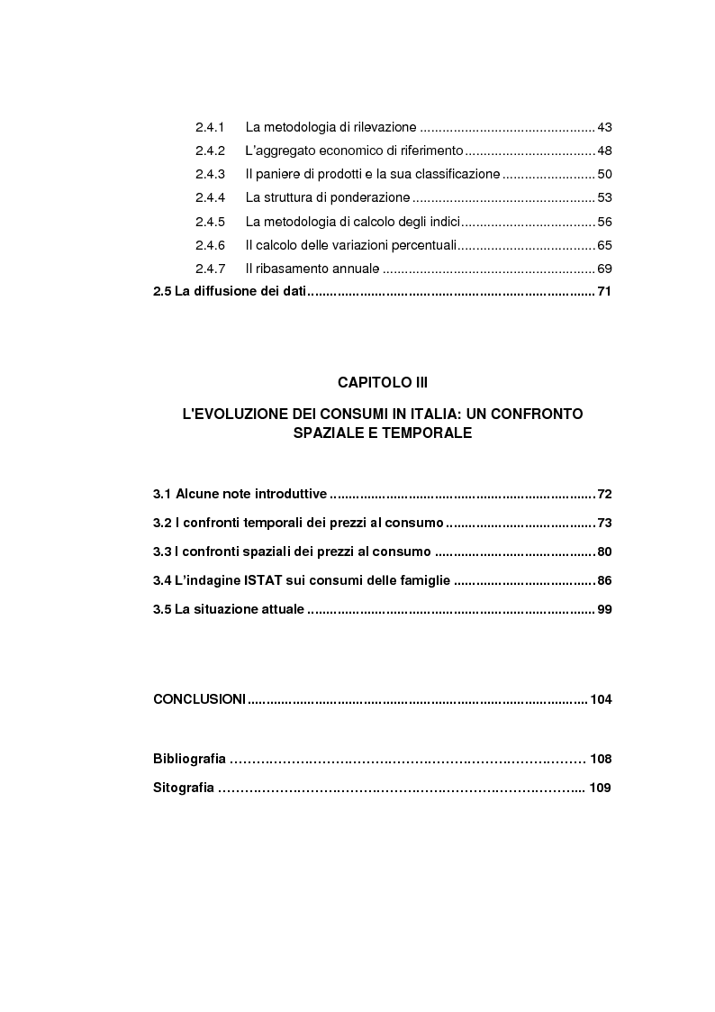Indice della tesi: Indagine sull'evoluzione dei consumi delle famiglie italiane tramite lo studio dei numeri indice dei prezzi al consumo, Pagina 2