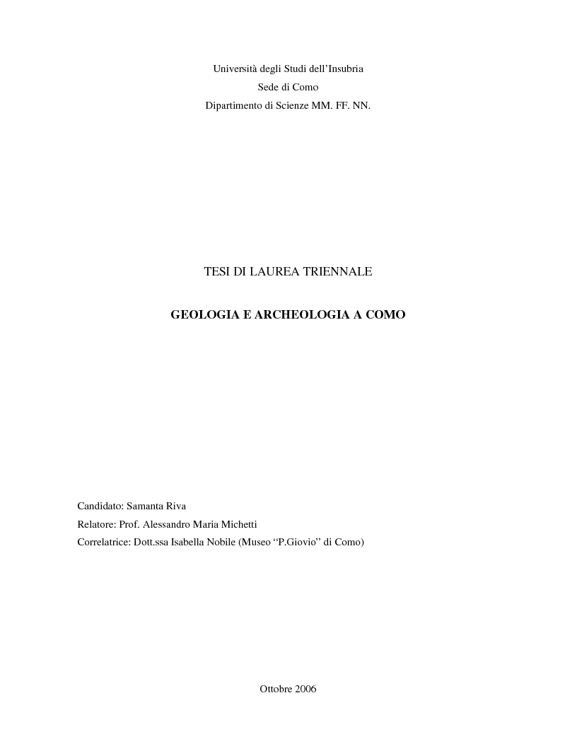Anteprima della tesi: Geologia e Archeologia a Como, Pagina 1