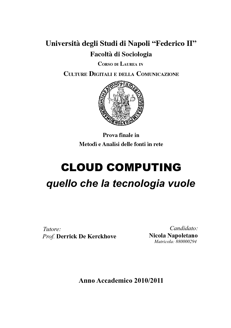 Anteprima della tesi: Cloud Computing, quello che la tecnologia vuole, Pagina 1