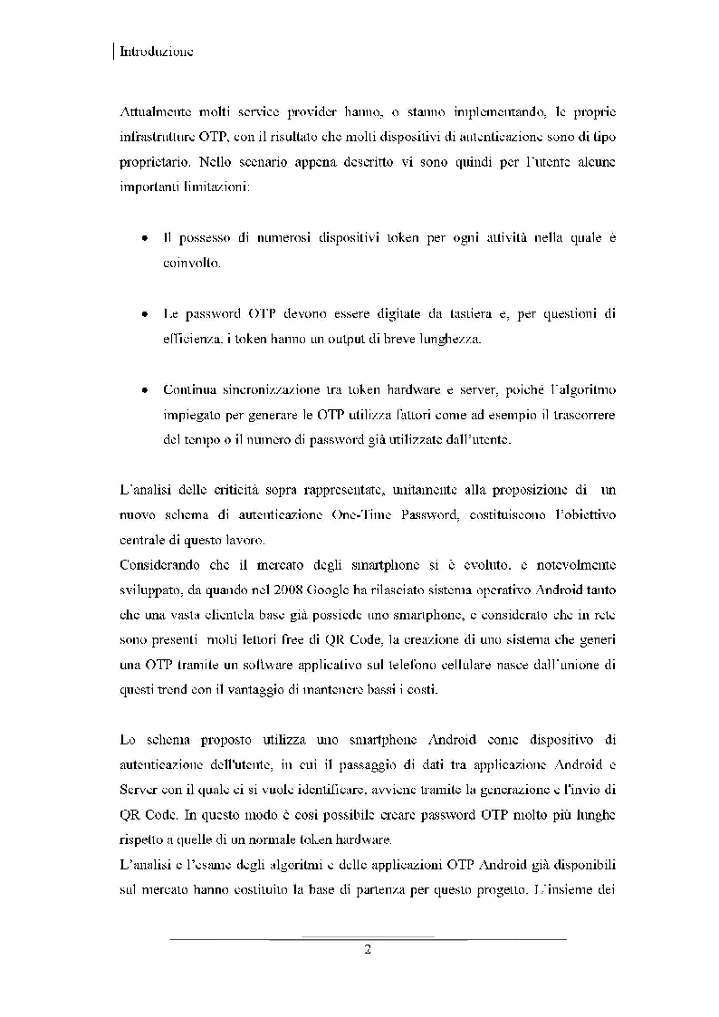 Anteprima della tesi: Progettazione di uno schema di autenticazione OTP tramite la piattaforma Android e la generazione di QR - Code, Pagina 3