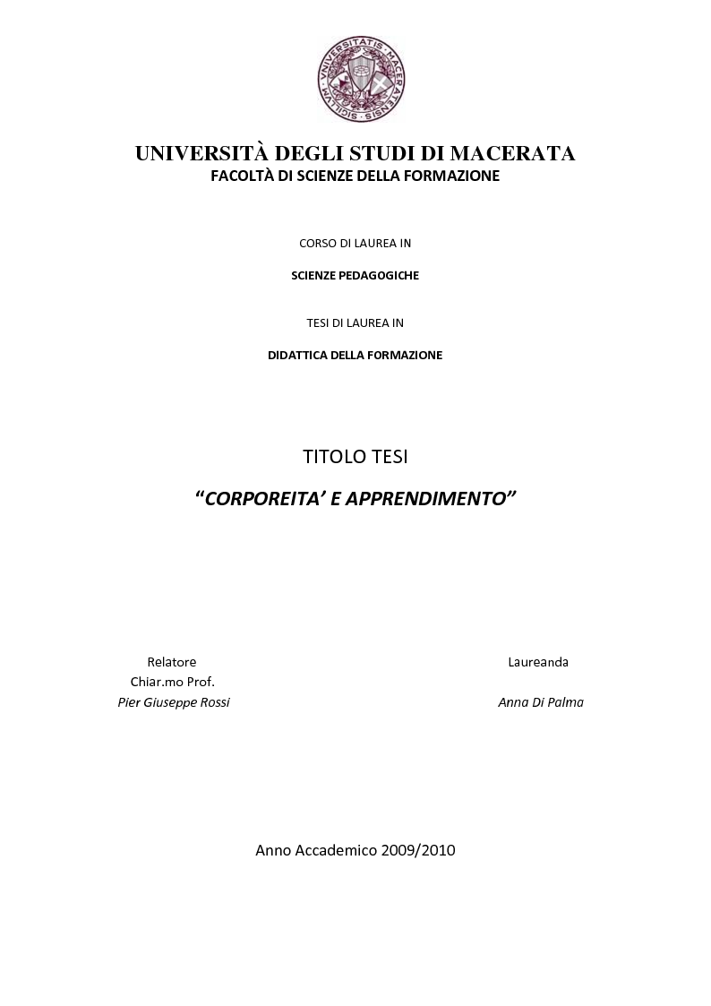 Anteprima della tesi: Corporeità e Apprendimento, Pagina 1