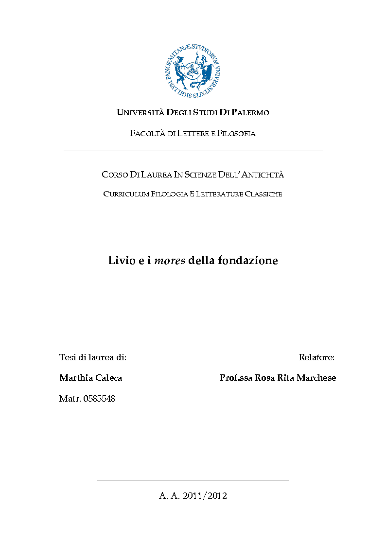 Anteprima della tesi: Livio e i mores della fondazione, Pagina 1