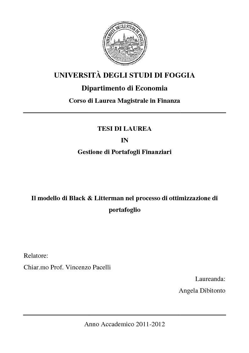 Anteprima della tesi: Il modello di Black & Litterman nel processo di ottimizzazione di portafoglio, Pagina 1