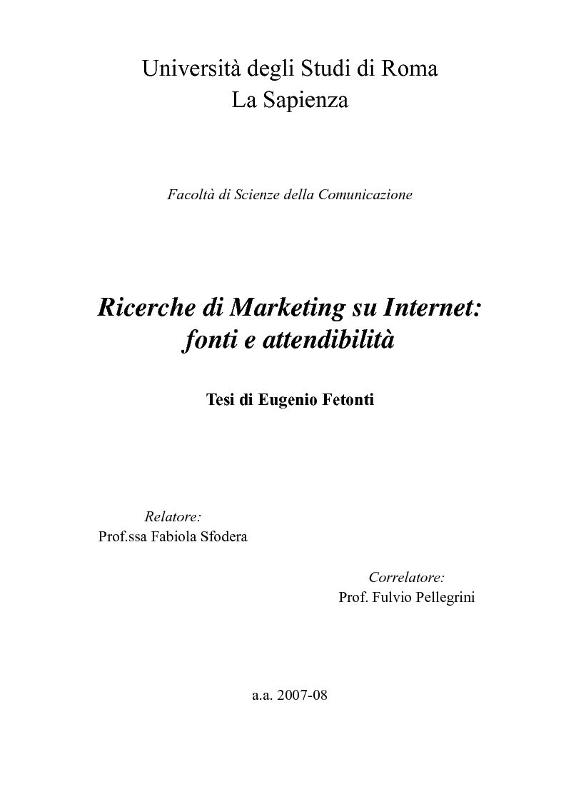 Anteprima della tesi: Ricerche di Marketing su Internet: fonti e attendibilità, Pagina 1