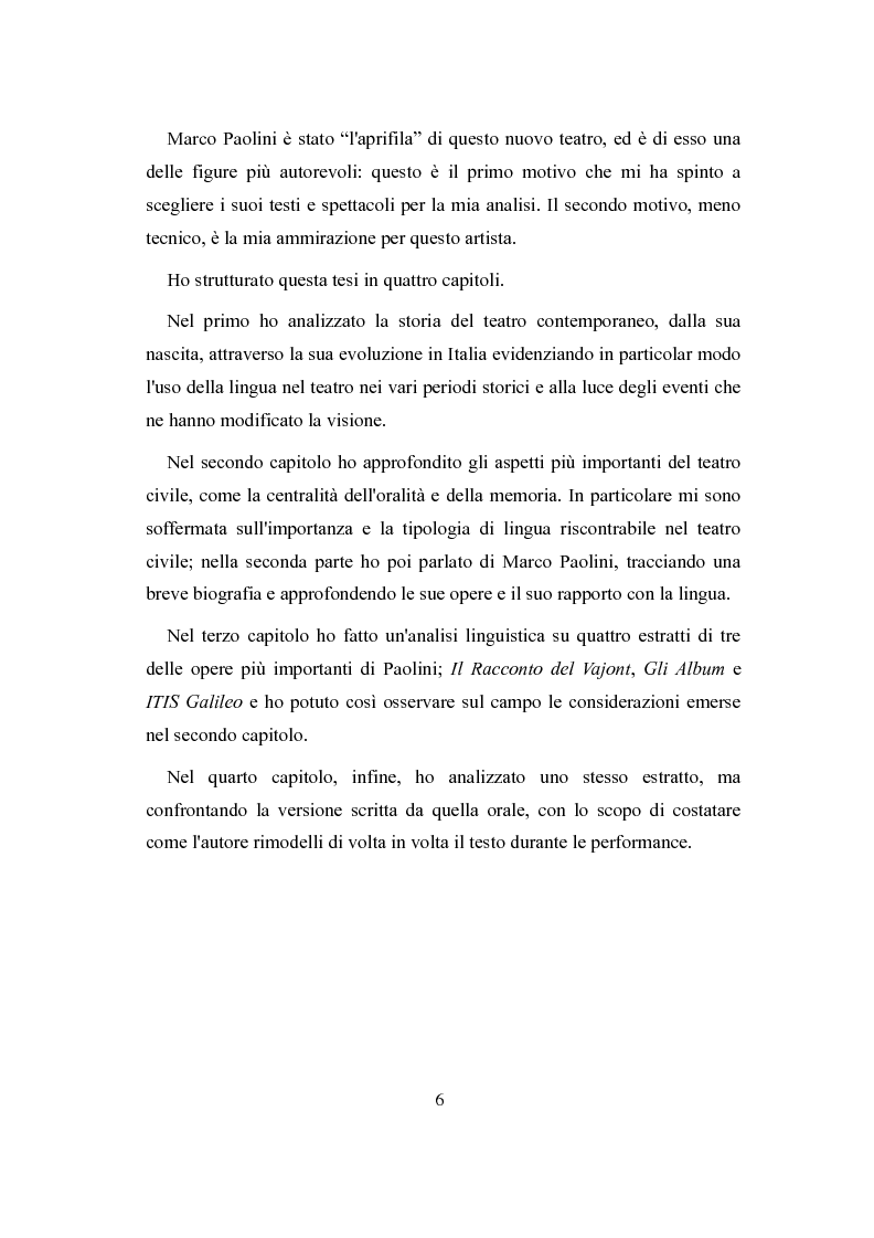 Anteprima della tesi: La lingua del teatro civile - analisi dei testi di Marco Paolini, Pagina 3