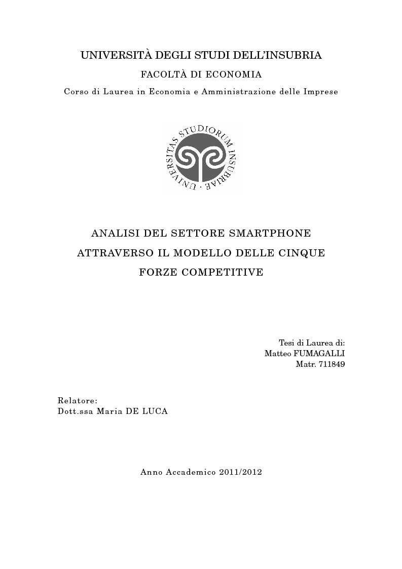 Anteprima della tesi: Analisi del settore smartphone attraverso il modello delle cinque forze competitive, Pagina 1