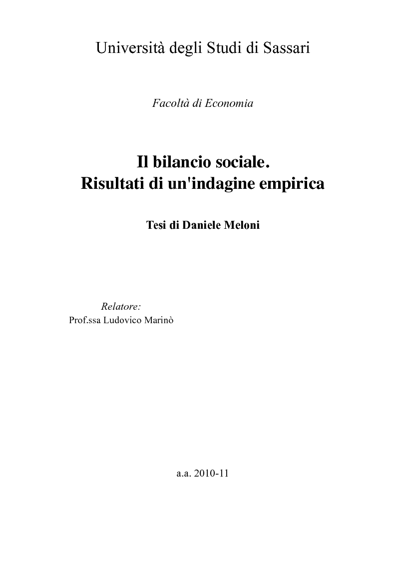 Anteprima della tesi: Il bilancio sociale. Risultati di un'indagine empirica, Pagina 1