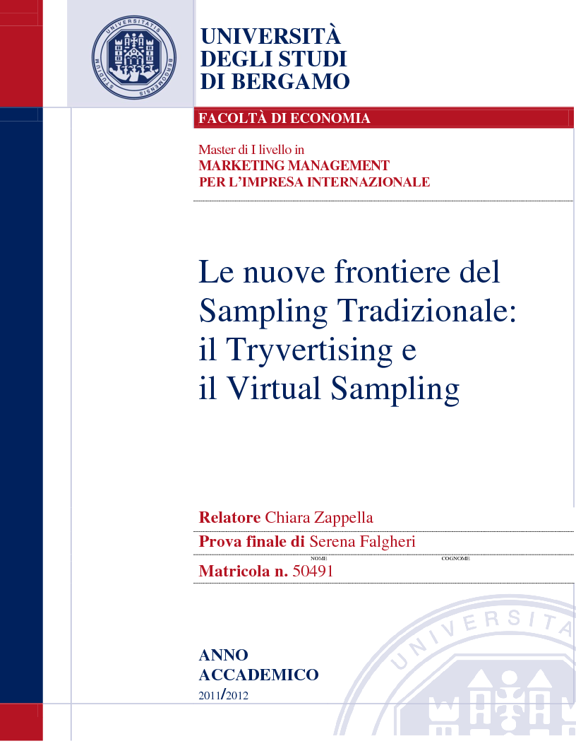 Anteprima della tesi: Le nuove frontiere del sampling tradizionale: il tryvertising e il virtual sampling., Pagina 1