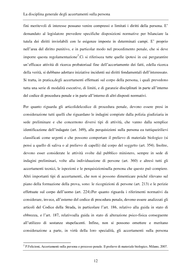 Anteprima della tesi: Gli accertamenti sulla persona nel processo penale, Pagina 3