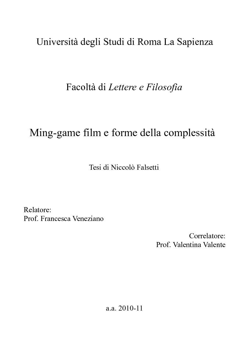 Anteprima della tesi: Mind-game film e forme della complessità, Pagina 1