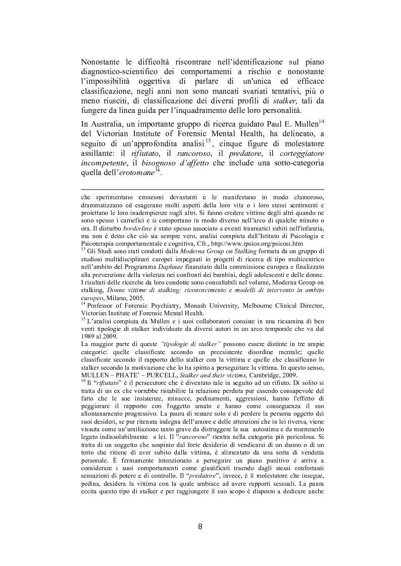 Anteprima della tesi: Stalking: quando le attenzioni diventano persecuzione. La risposta penalistica (art. 612-bis c.p.), Pagina 5