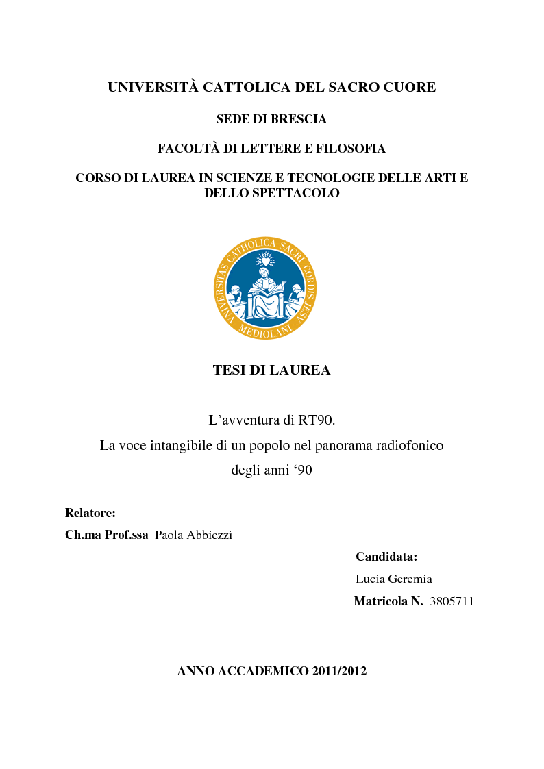 Anteprima della tesi: L'avventura di RT90. La voce intangibile di un popolo nel panorama radiofonico degli anni '90, Pagina 1