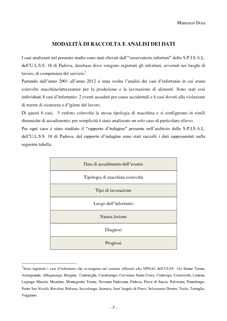 Anteprima della tesi: Esiti analisi e commento degli infortuni sul lavoro accaduti nel territorio di competenza dell'azienda ULSS n°16 di Padova nel comparto alimentare durante l'utilizzo di macchine, Pagina 4