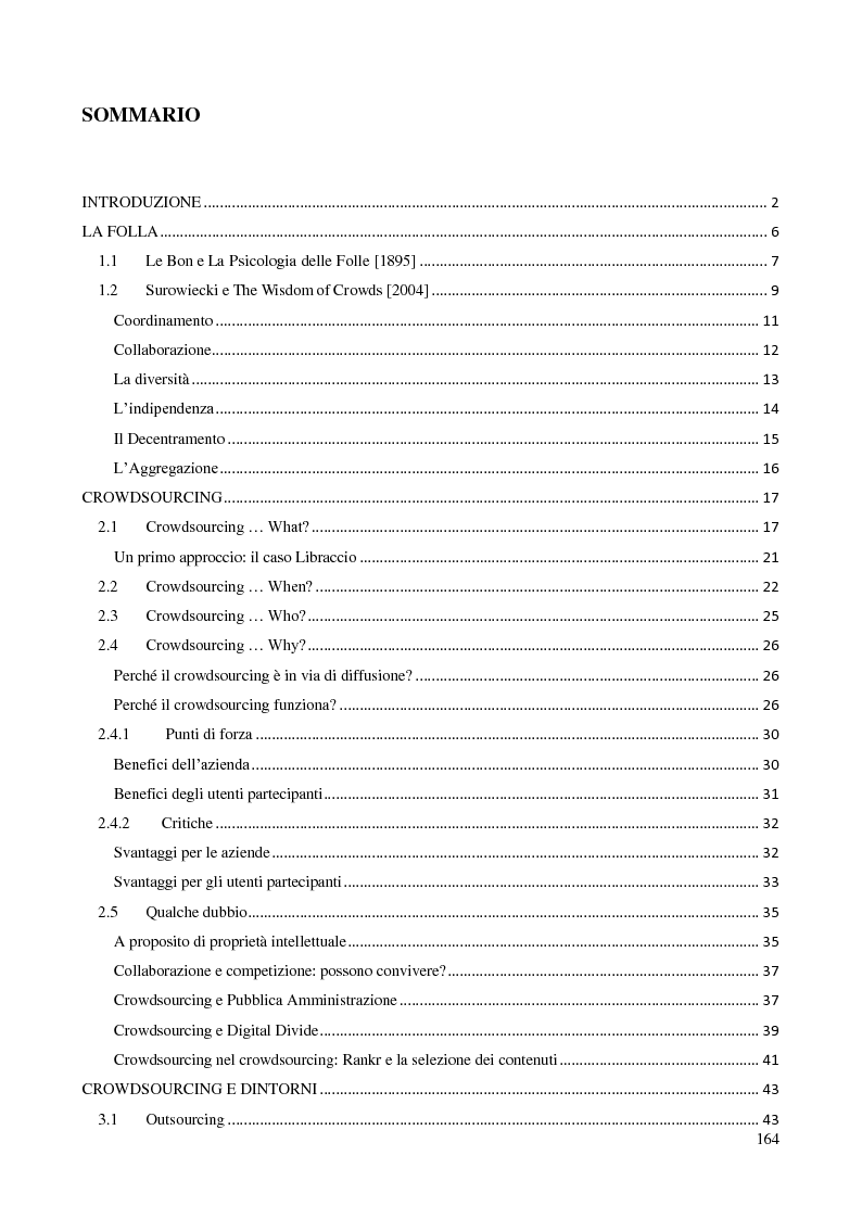 Indice della tesi: Crowdsourcing e open-innovation. Perché la folla conosce la soluzione migliore., Pagina 1