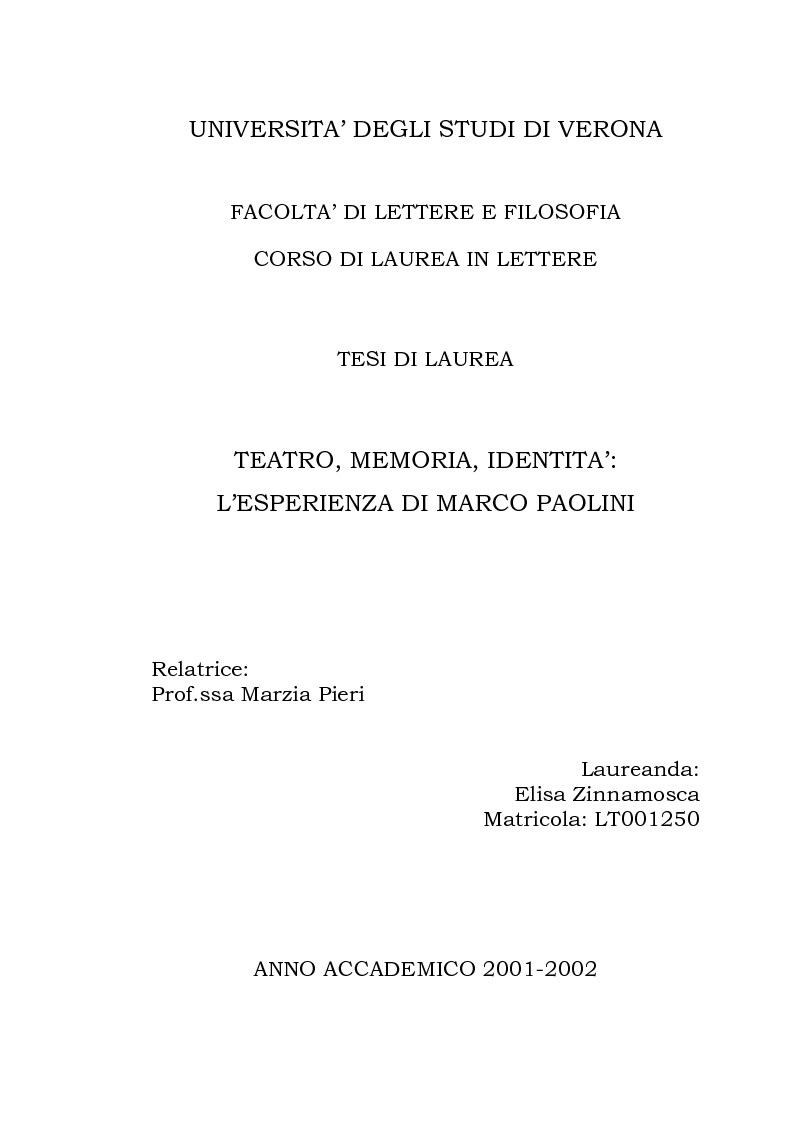 Anteprima della tesi: Teatro, memoria, identità: l'esperienza di Marco Paolini, Pagina 1