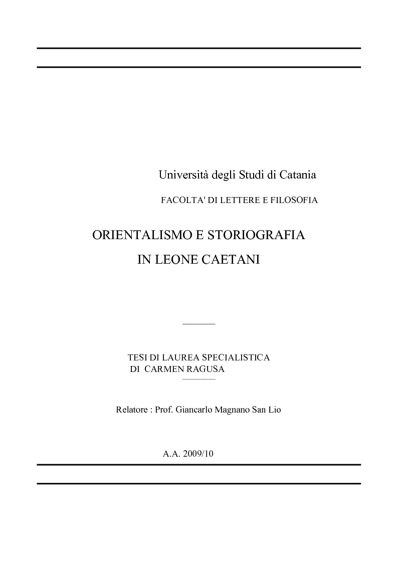 Anteprima della tesi: Orientalismo e storiografia in Leone Caetani, Pagina 1
